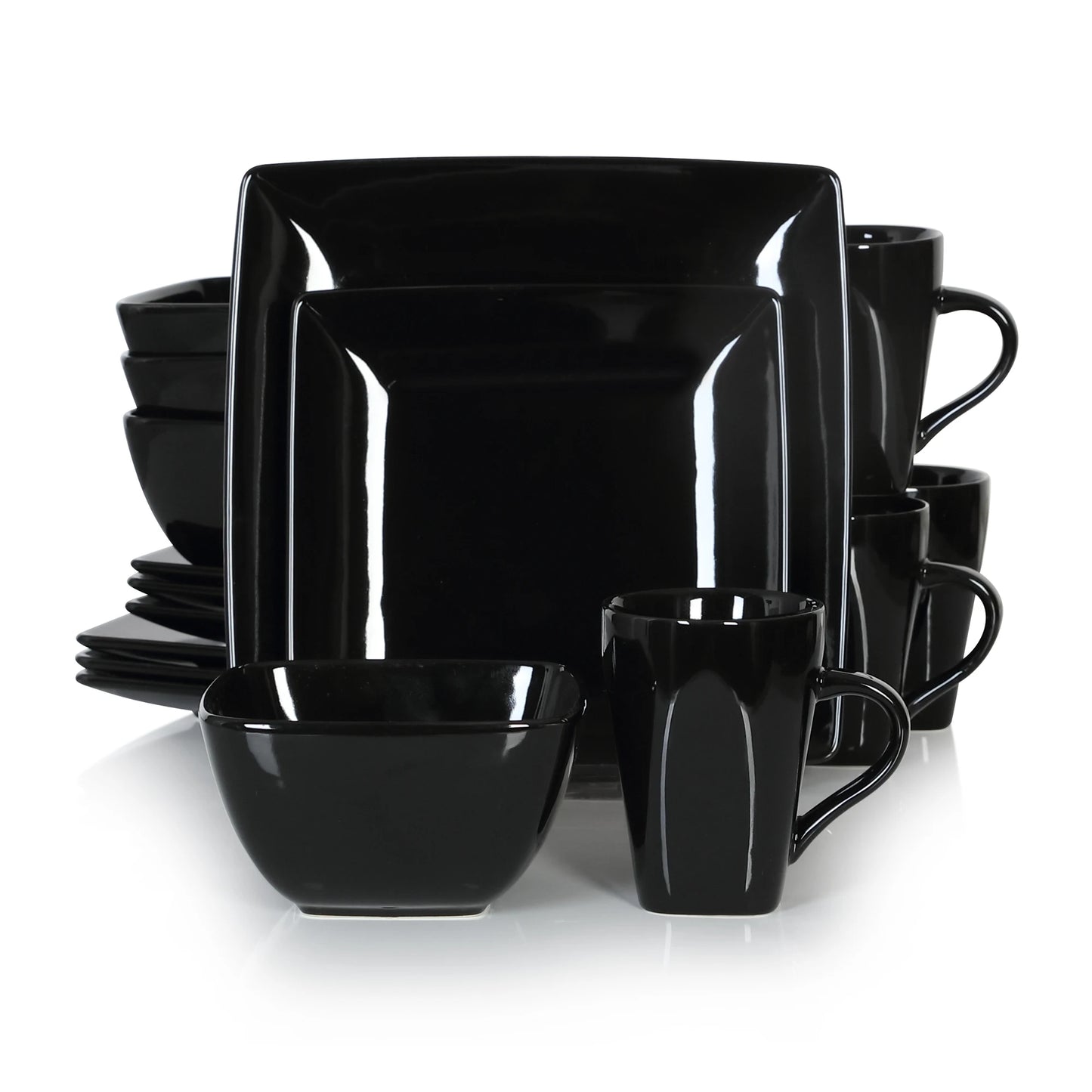 48-Piece Black Ceramic Porcelain Square Dinnerware Set