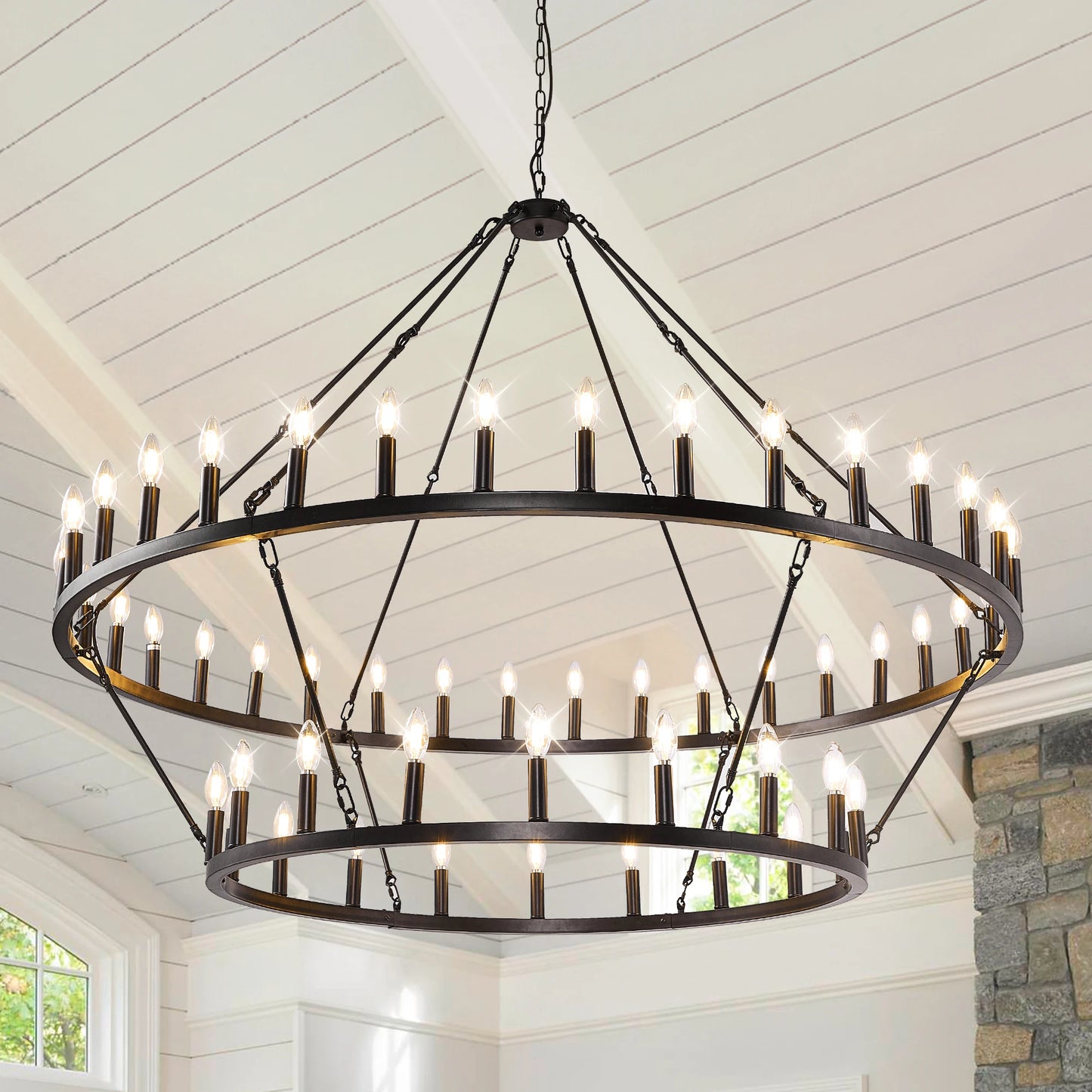 Rustic Modern Farmhouse Wagon Wheel 2-Tier Chandelier