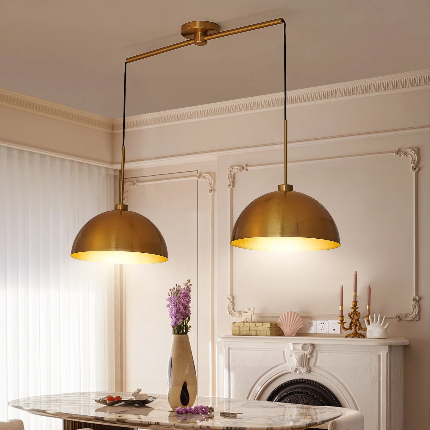 Hanging Kitchen Island Double Pendant Light Fixture, Copper