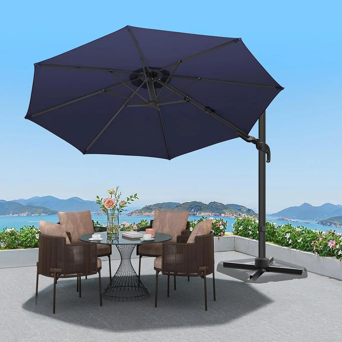 10 Feet Umbrella, Cantilever Round Umbrella, Swivel Handle Tilt Windproof Umbrella