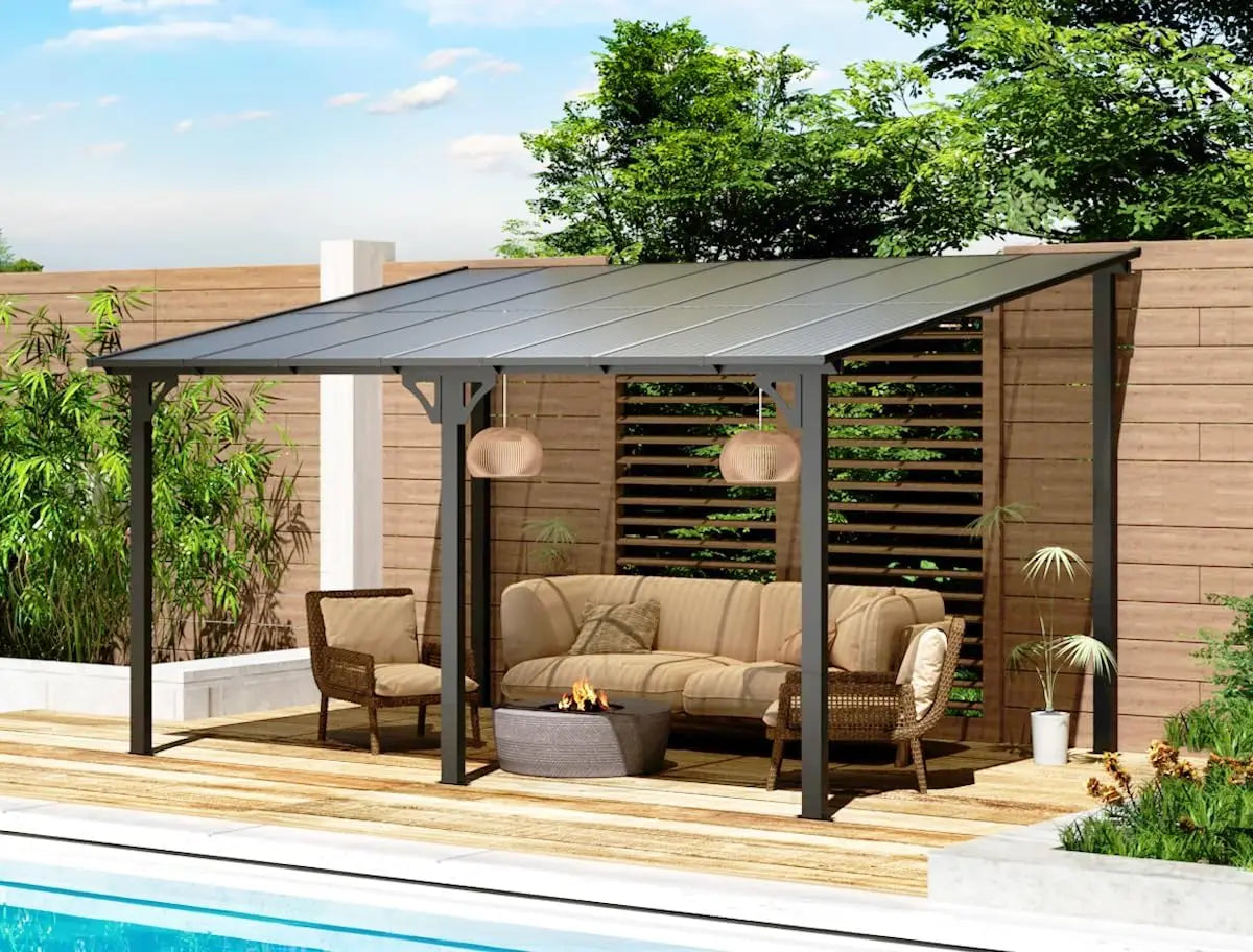 10' x 14' Outdoor Hardtop Pergola Gazebo, Wall-Mounted, Heavy Duty