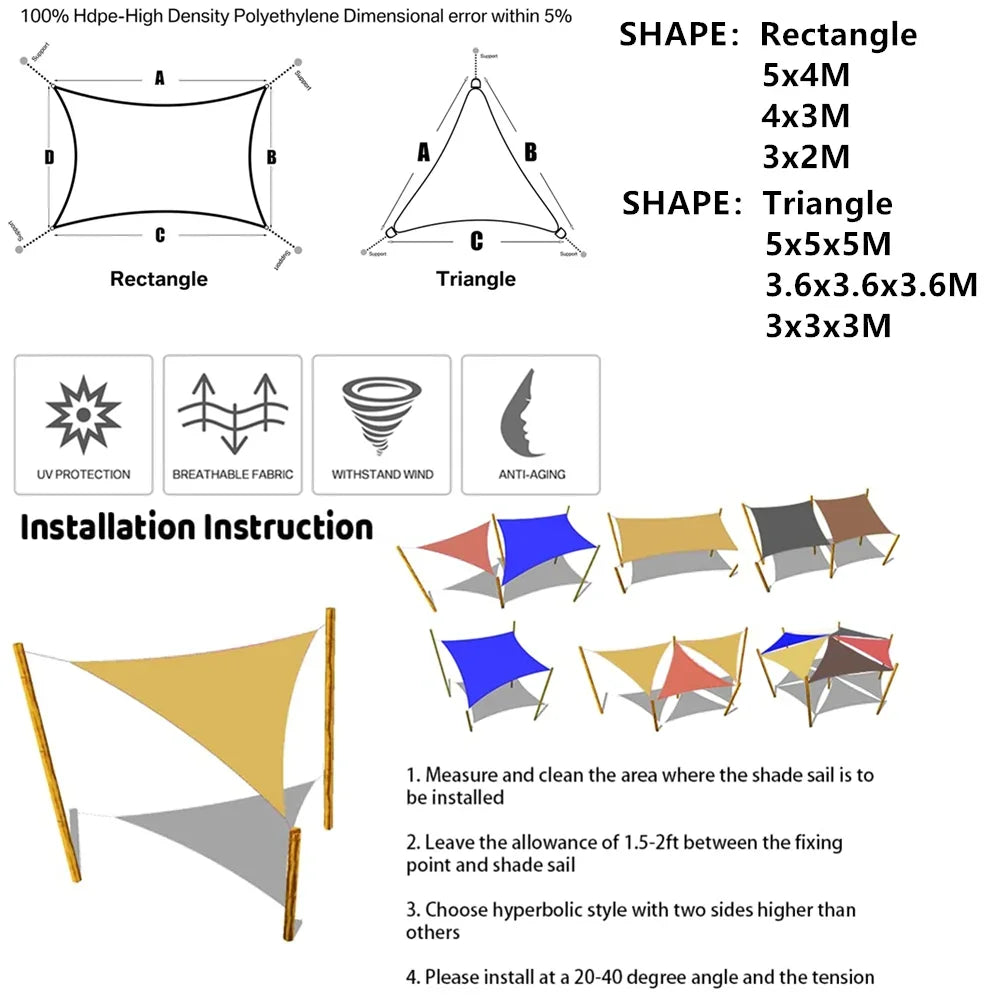 Waterproof Awning, Sun Shade Sail, Outdoor Sun Shelter