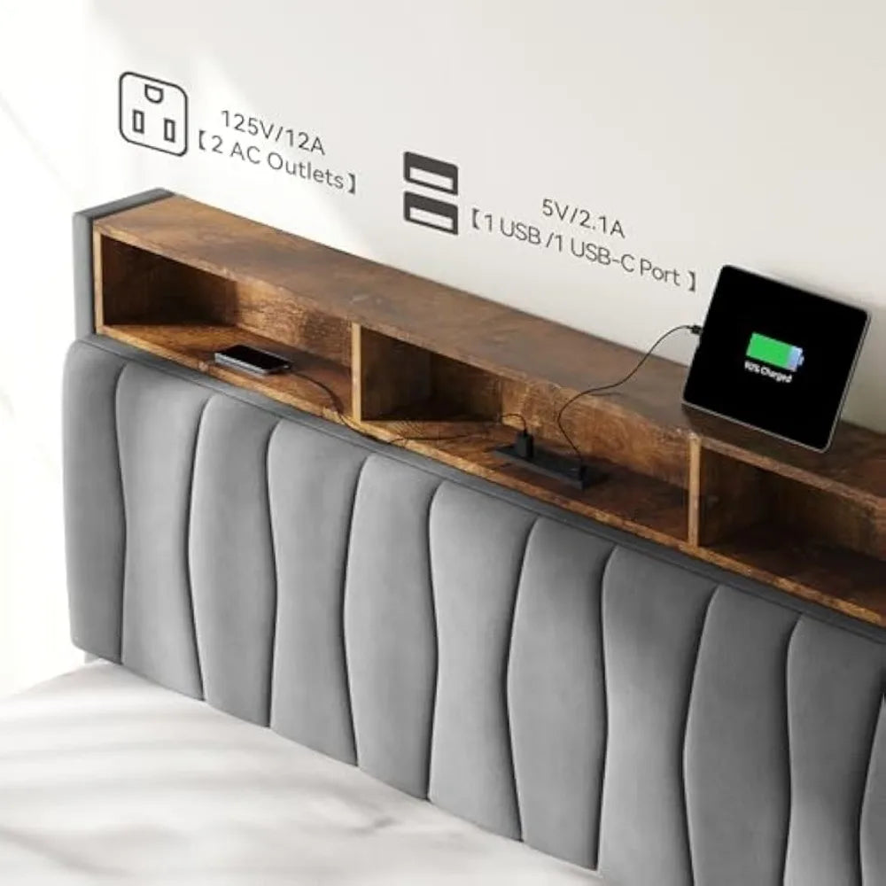 LED King Bed Frame with Storage
