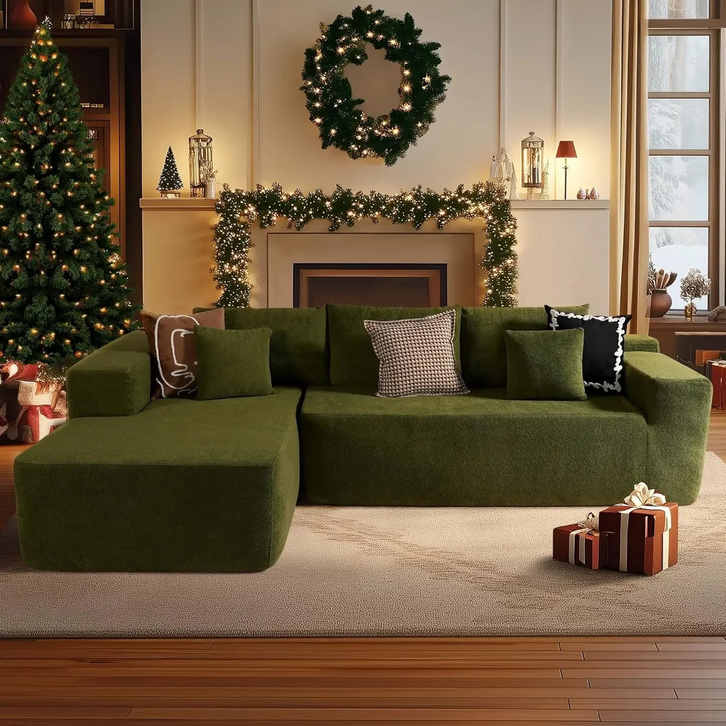 Sectional L-Shaped Sofa Couch with Deep Seats