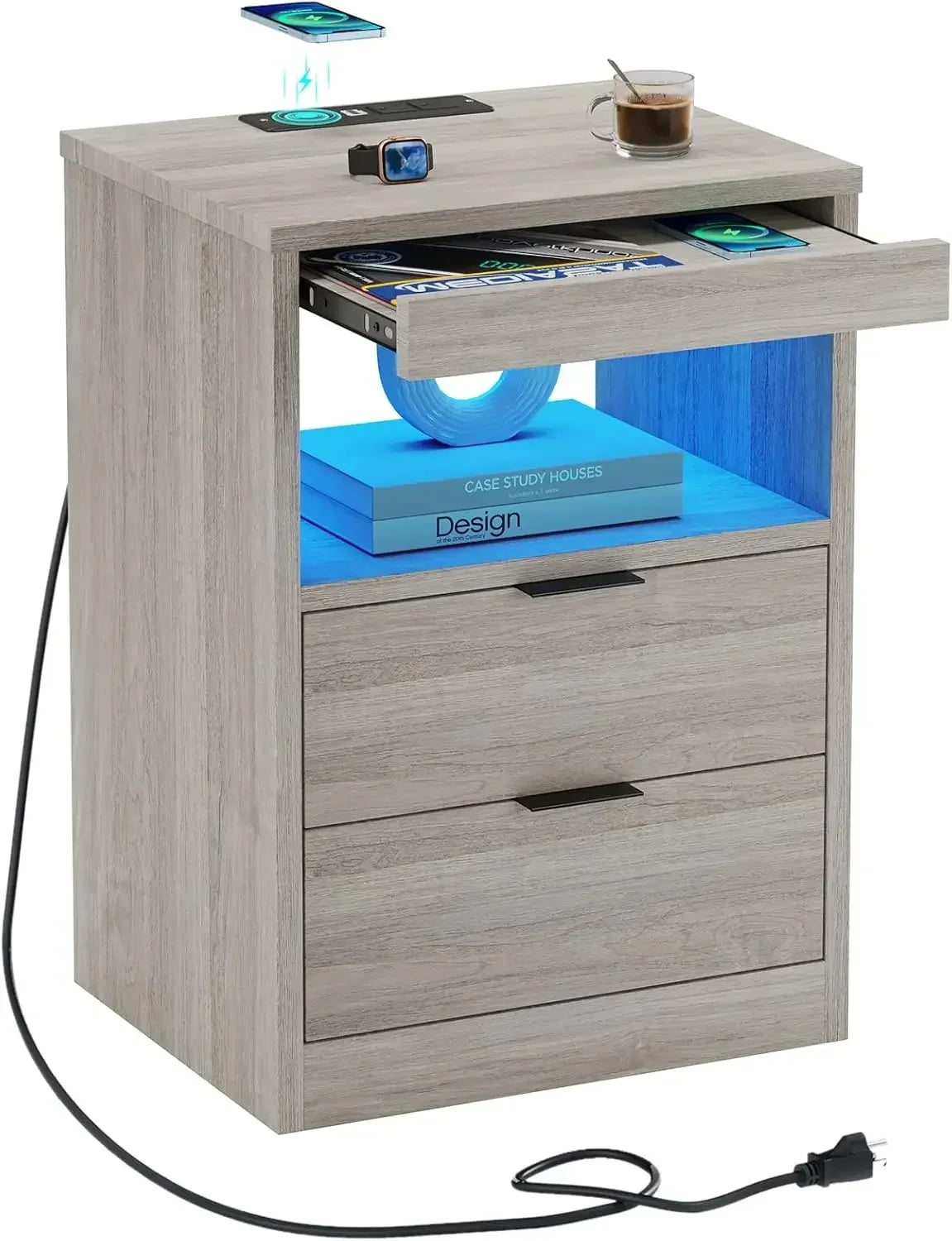 LED Nightstands with Wireless Charging Station