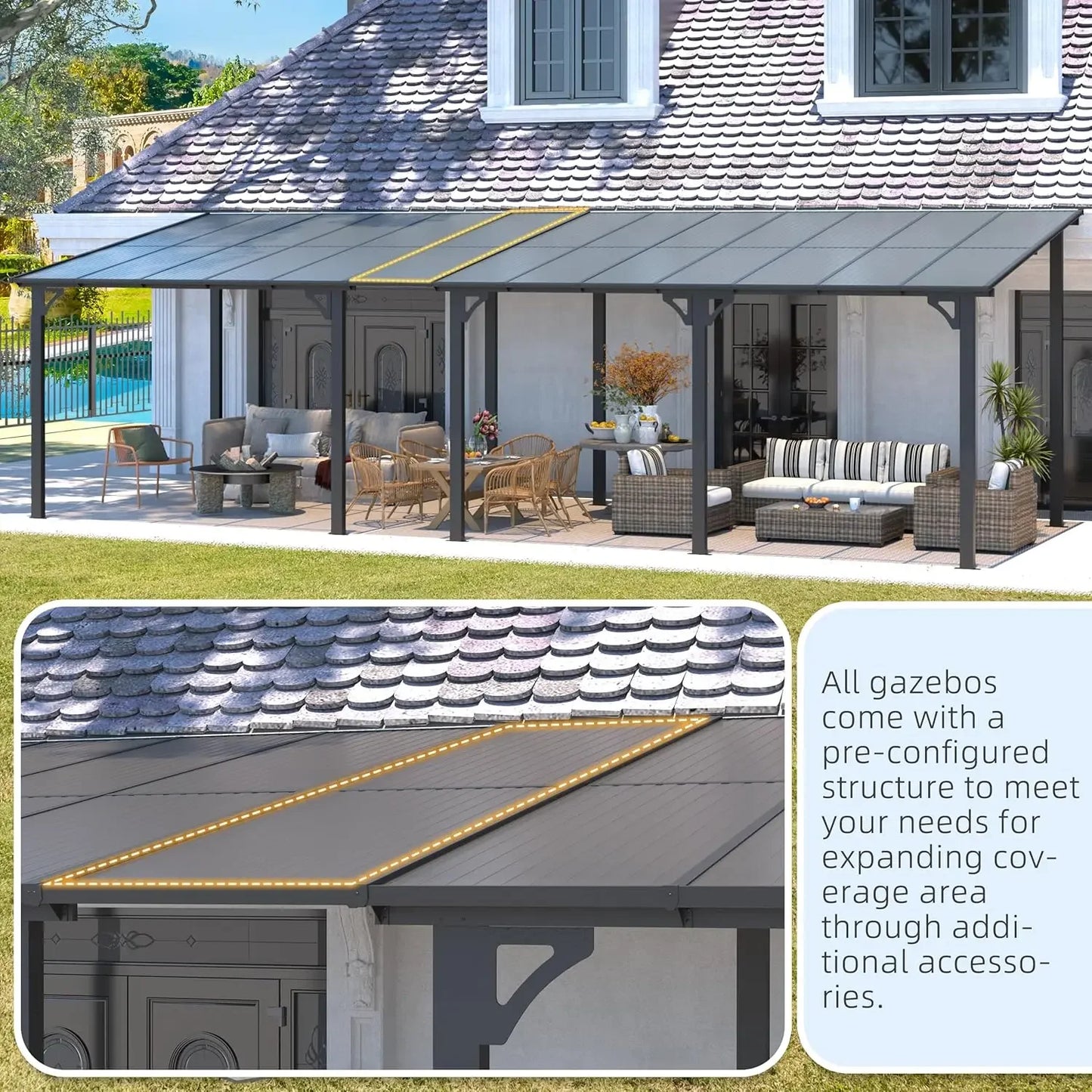 10' x 8' Wall Mounted Pergola Gazebo for Patio, Clearance