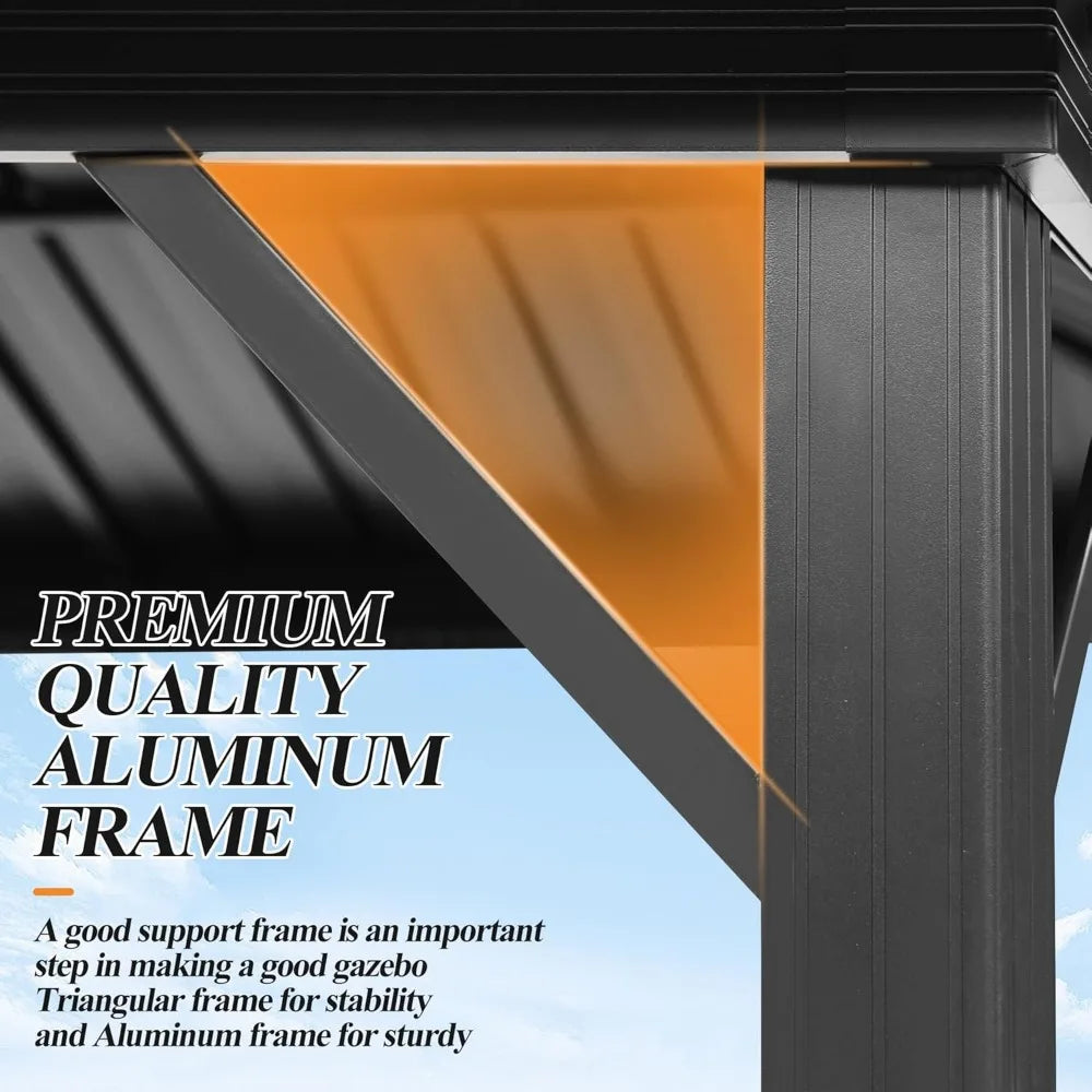 9.5 x 9.5 FT Hardtop Double Roof Galvanized Steel Top Gazebo with Breathable Netting & Curtain