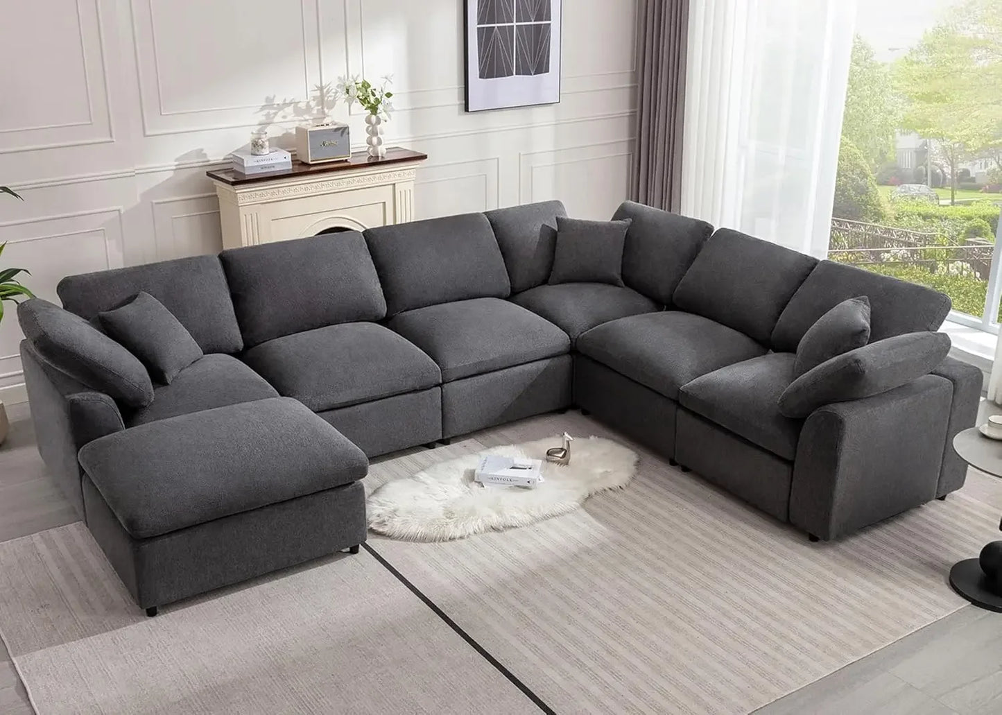 Oversized Modular Sectional Sofa with Movable Ottoman