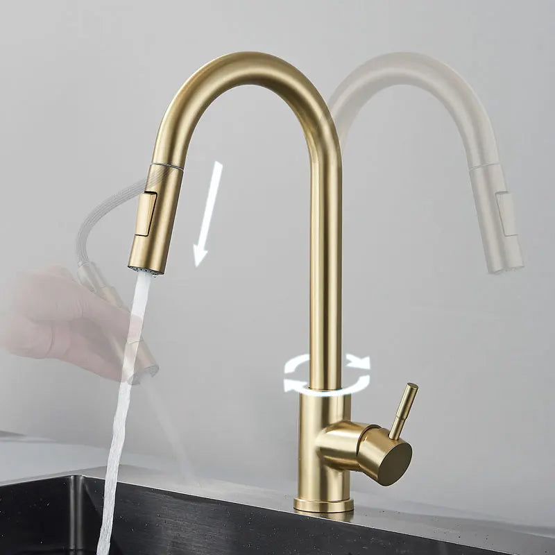 Modern Pull Down/Pull Out Kitchen Faucet, 360 Rotation Kitchen
