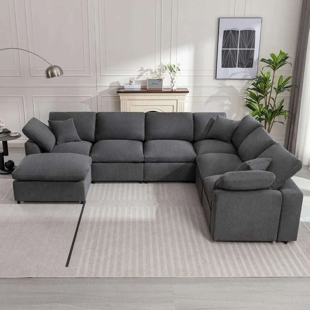 Oversized Modular Sectional Sofa with Movable Ottoman