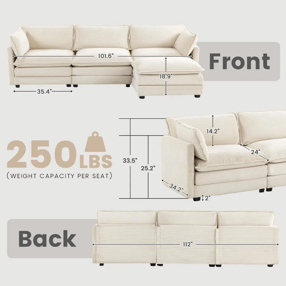 Oversized Modular L-Shaped Sectional Sofa with Ottoman