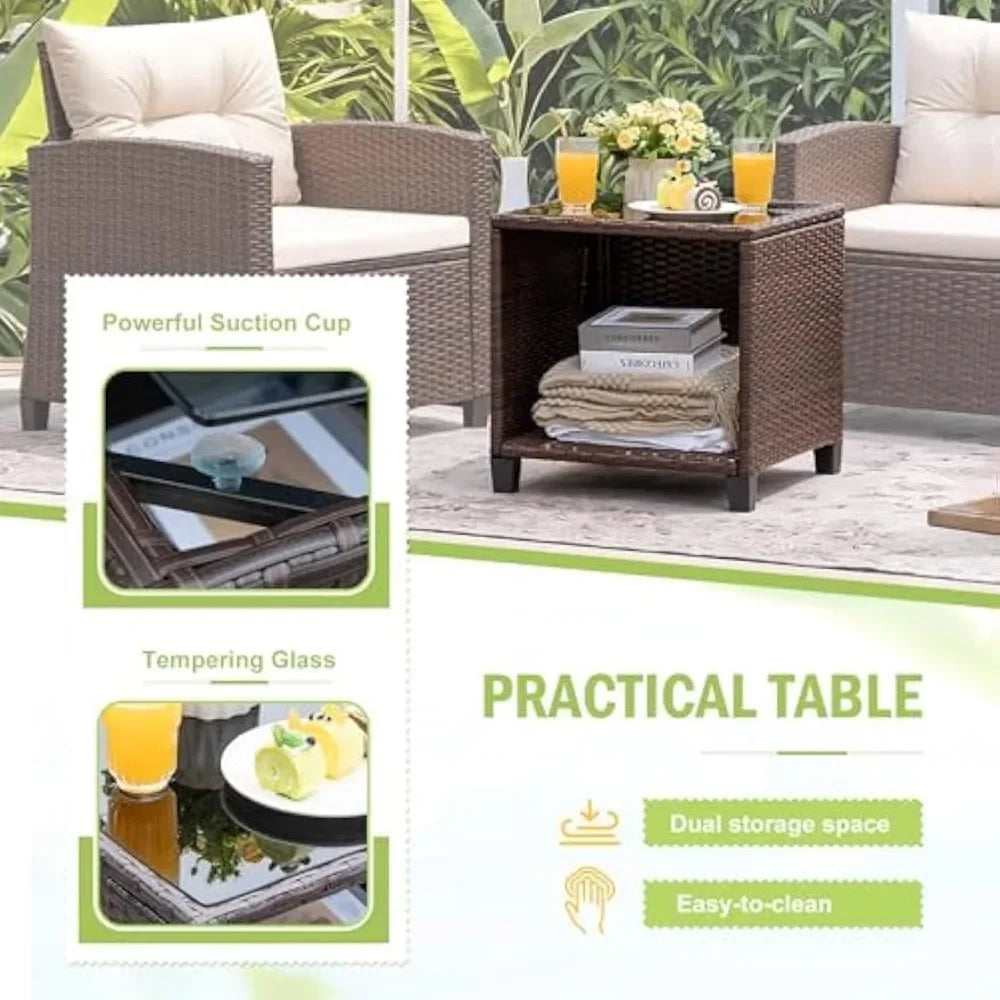 3 Pieces Patio Furniture, Rattan Wicker with Chairs and Table