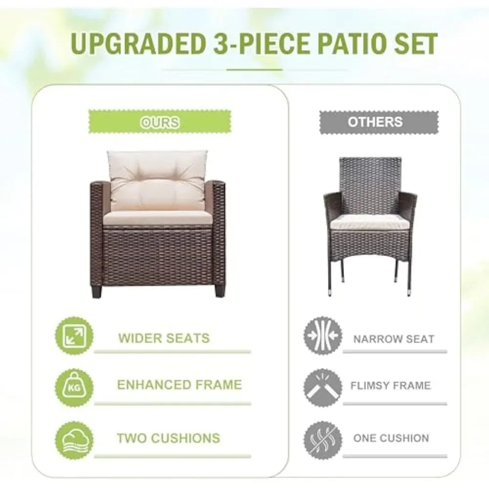 3 Pieces Patio Furniture, Rattan Wicker with Chairs and Table