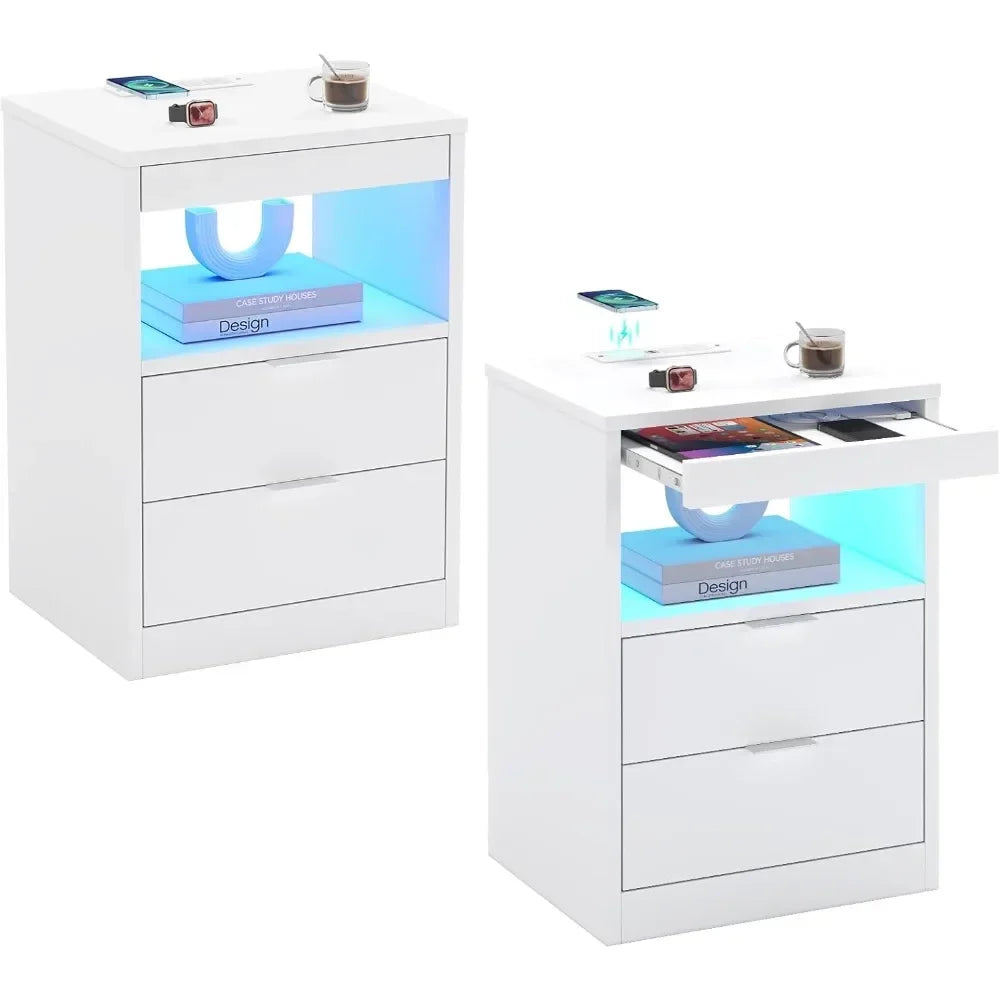 LED Nightstands with Wireless Charging Station