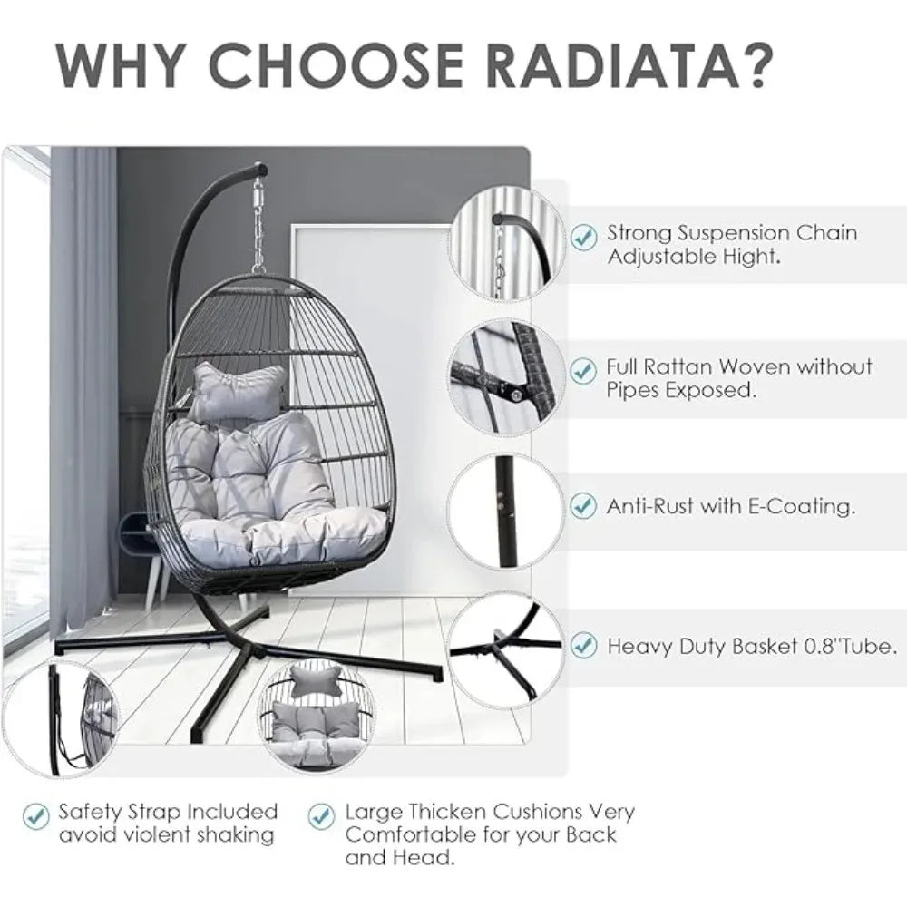 Hanging Egg Chair, Outdoor Patio Water-Resistant Wicker Swing