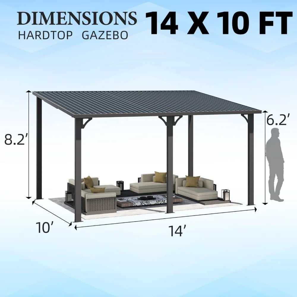 10' x 14' Outdoor Hardtop Pergola Gazebo, Wall-Mounted, Heavy Duty
