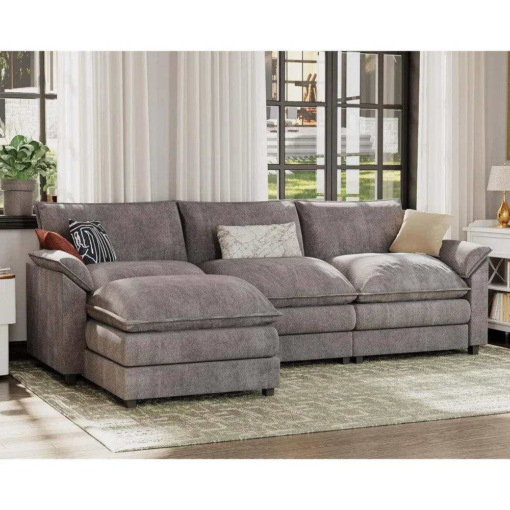 Modern Deep L-Shaped Sectional Sofa with Reversible Ottoman