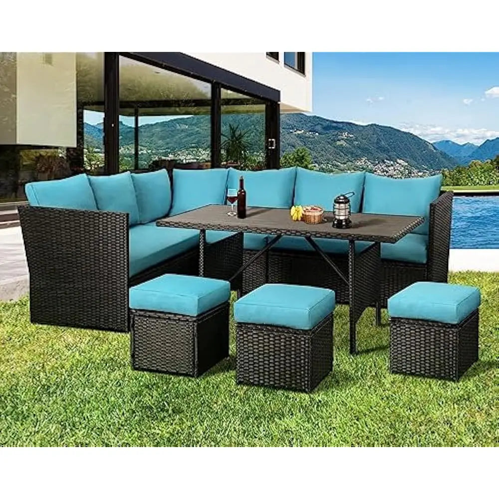 7 Piece Outdoor Patio with Table & Chair With Ottoman