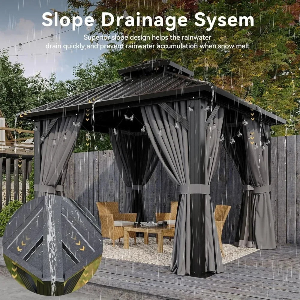 10'x10' Hardtop Gazebo, Aluminum Frame Canopy with Netting