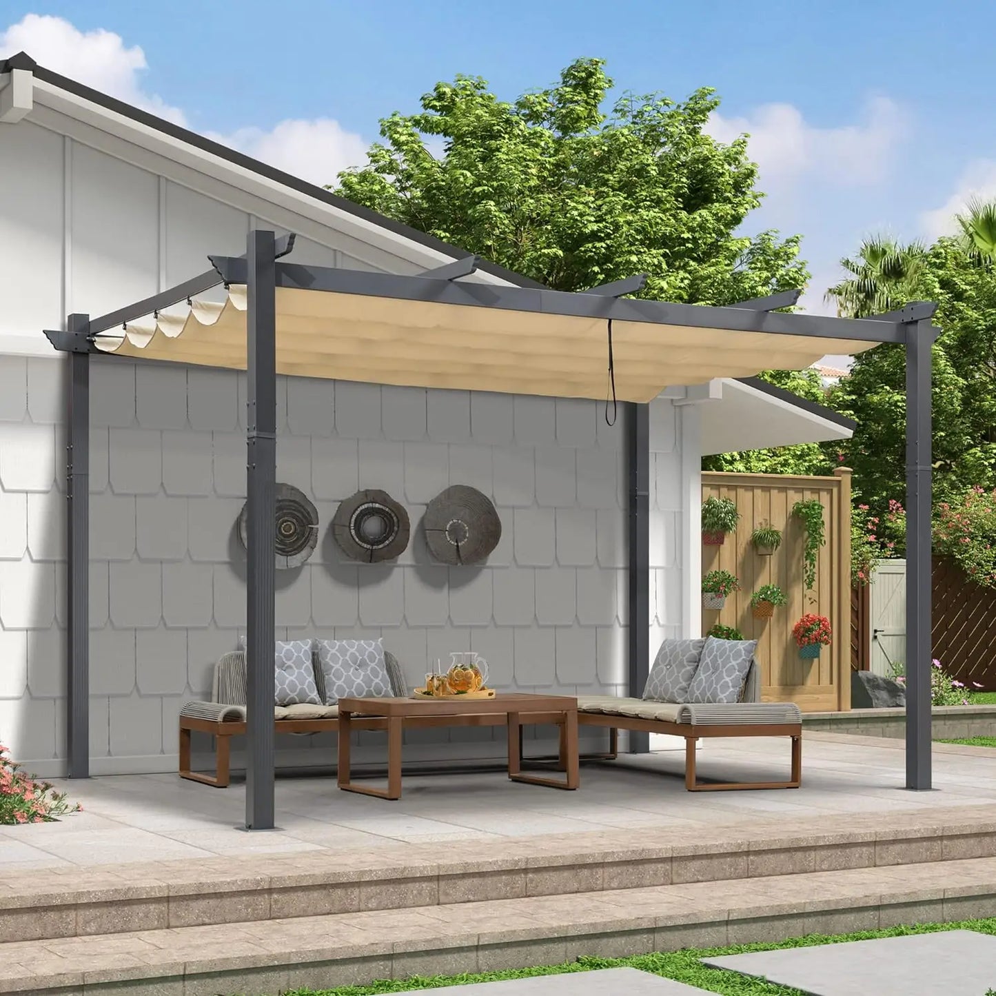 Outdoor Pergola with Retractable Canopy
