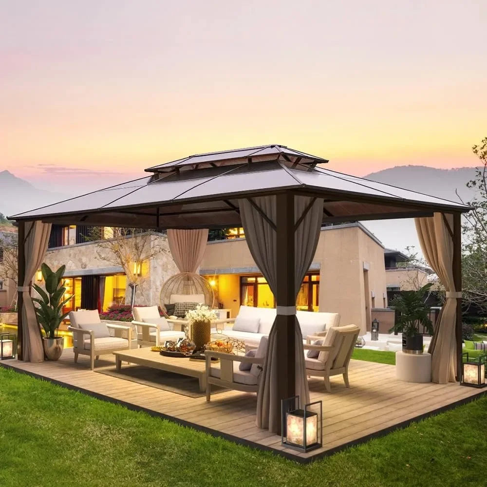 10'x 13' Hardtop Double Roof Canopy Gazebo with Aluminum Frame