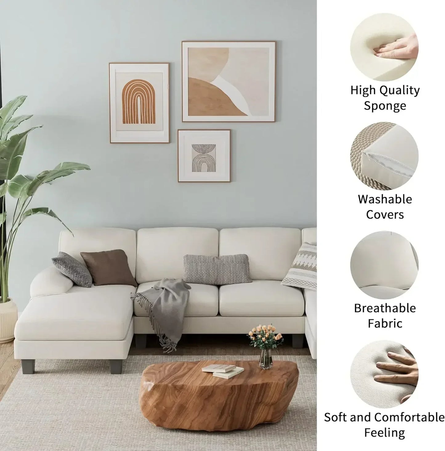 Convertible Modern U-Shaped Sectional Sleeper Sofa