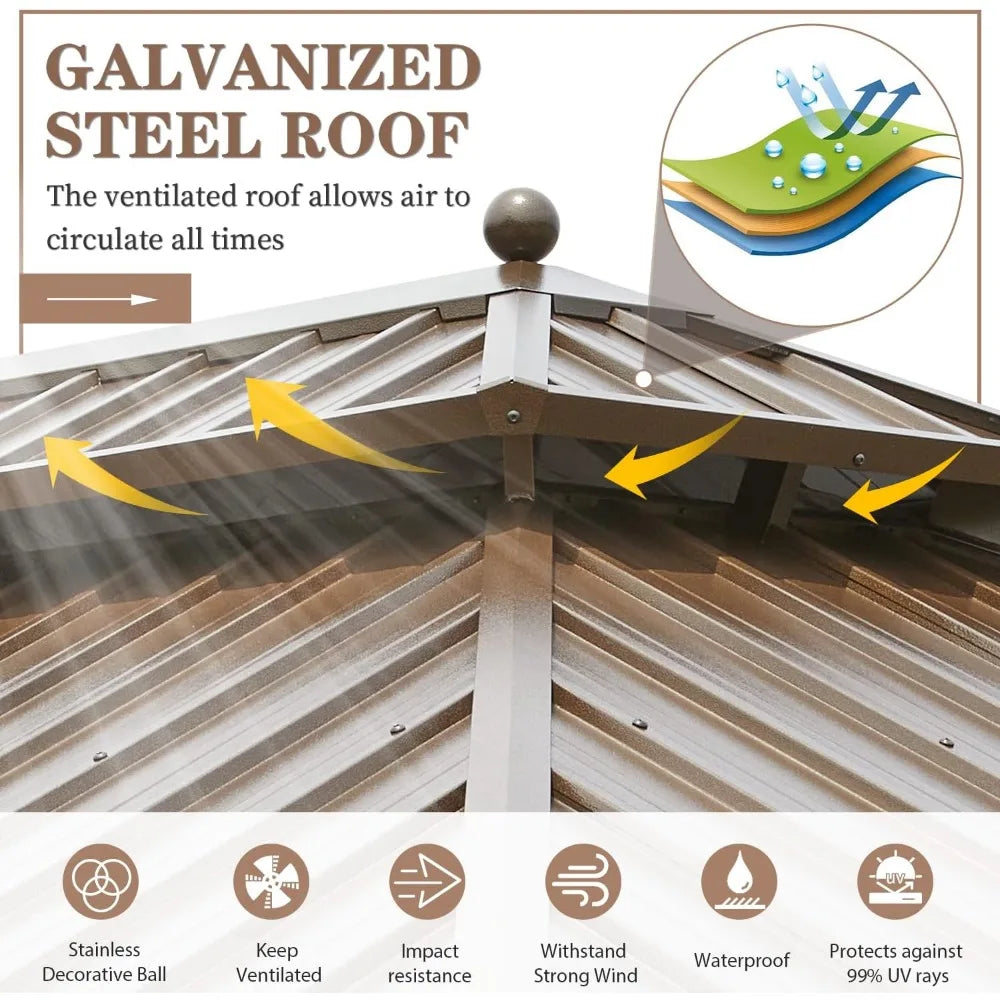 10' x 13' Hardtop Gazebo with Double Roof Pergola