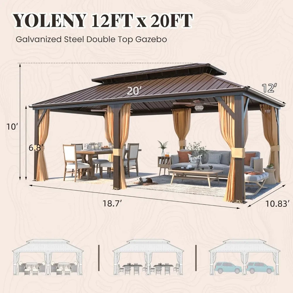 12' X 20'Hardtop Gazebo, Galvanized Steel Double Roof Aluminum Frame