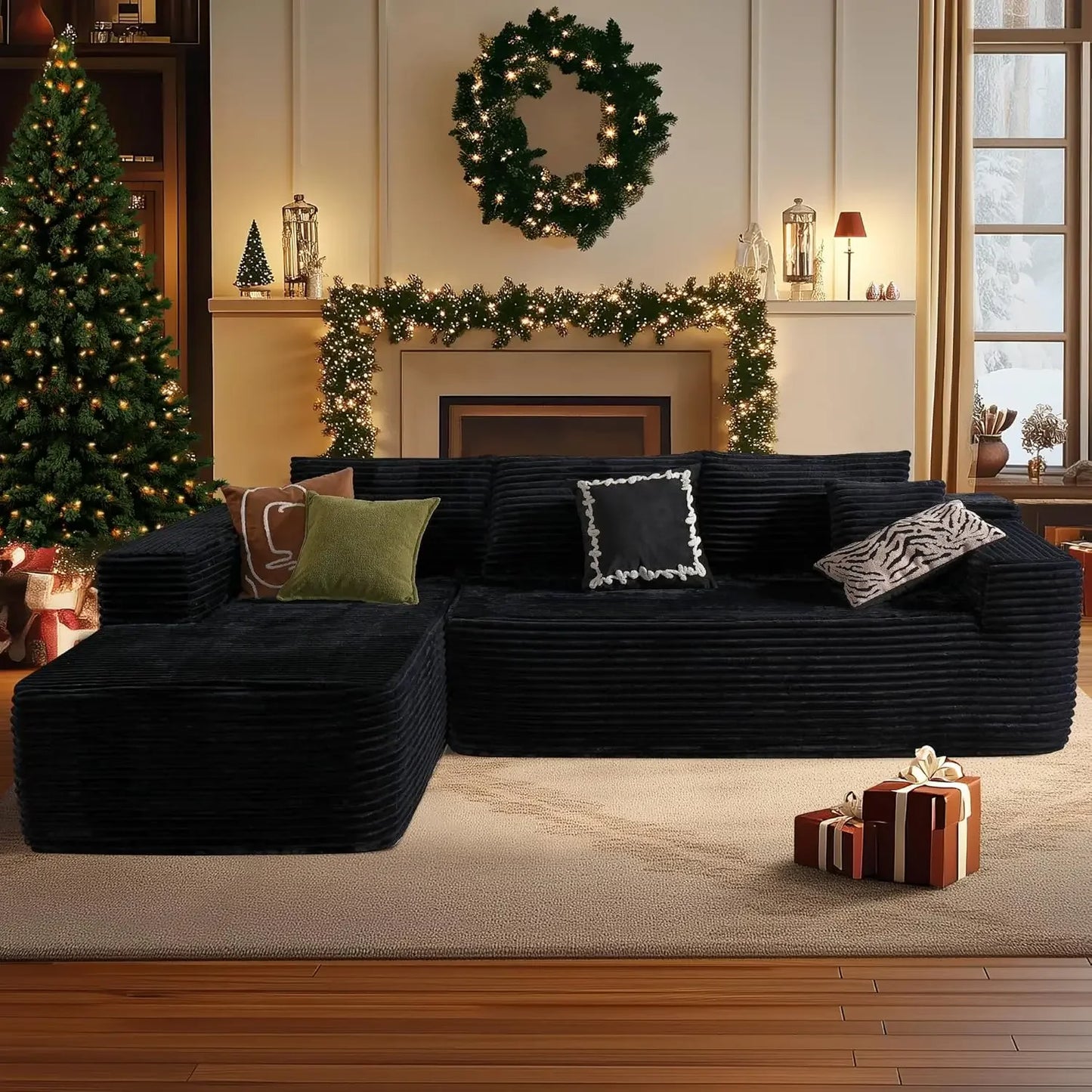 Sectional L-Shaped Sofa Couch with Deep Seats