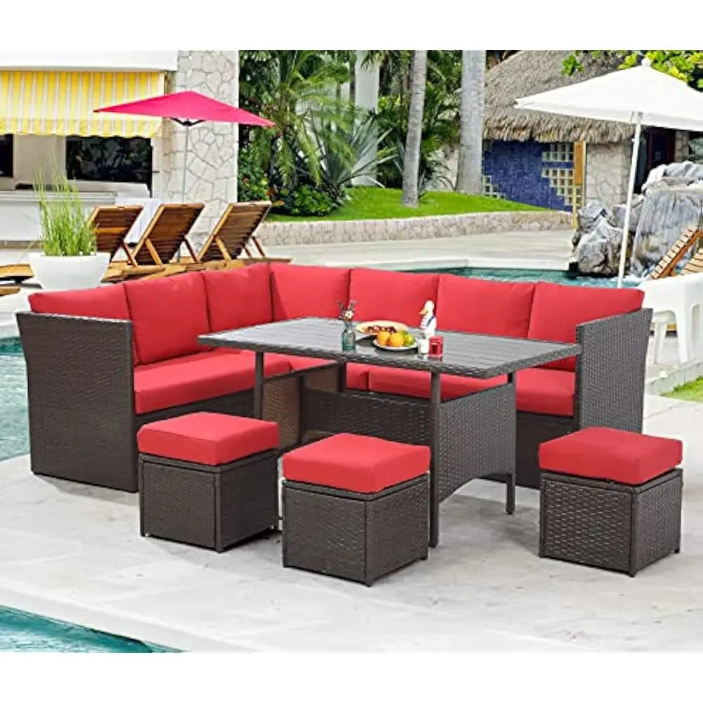 7 Piece Outdoor Patio with Table & Chair With Ottoman