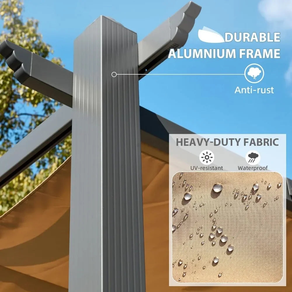 12 x 20 FT Aluminum Pergola with Retractable Canopy and Adjustable Sun Shade