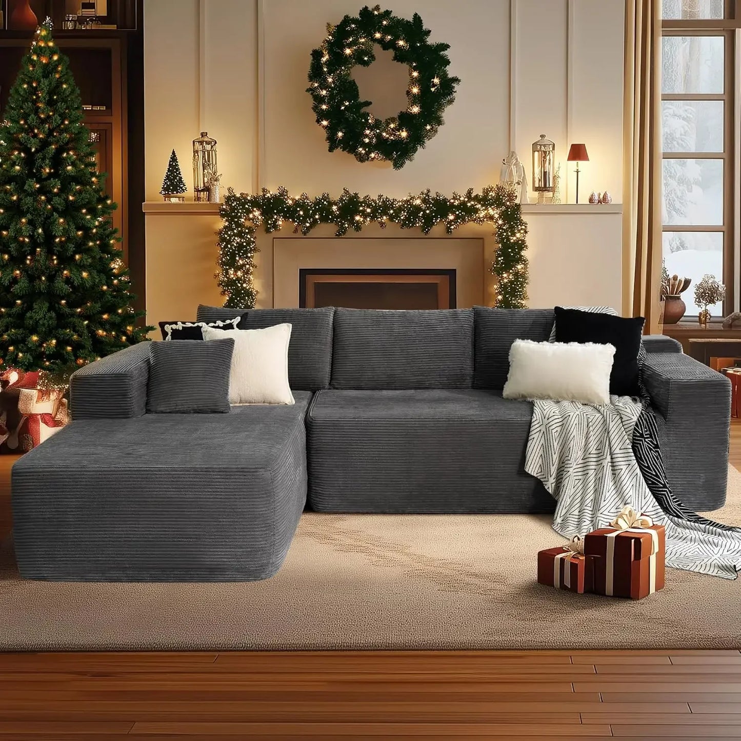 Sectional L-Shaped Sofa Couch with Deep Seats