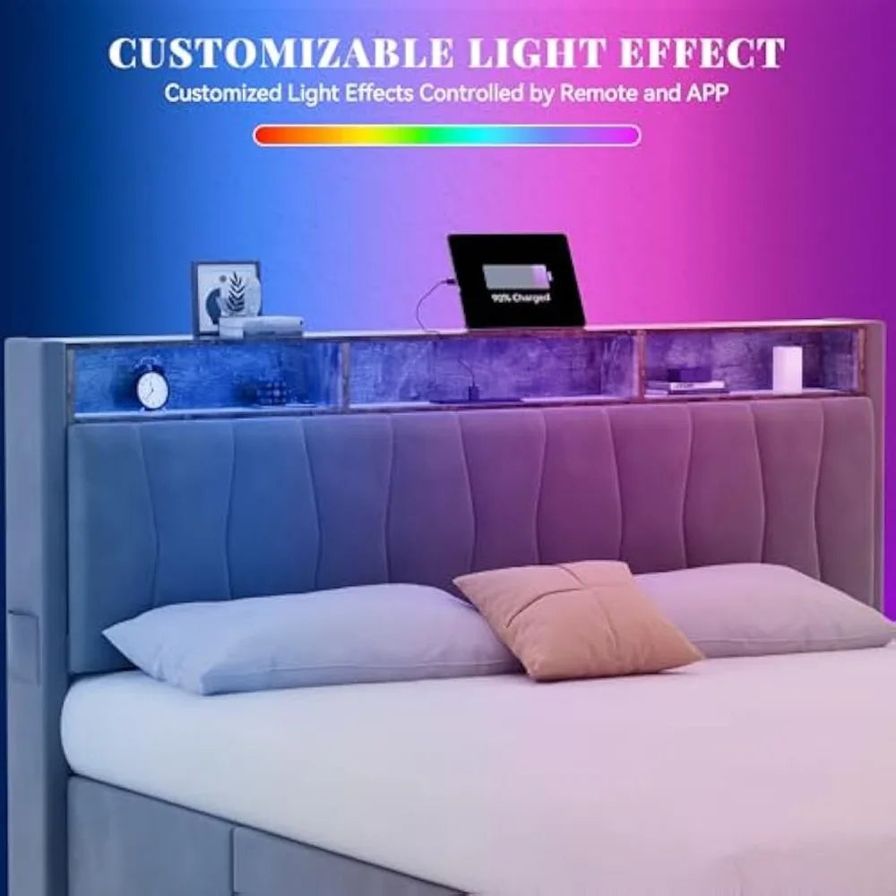 LED King Bed Frame with Storage
