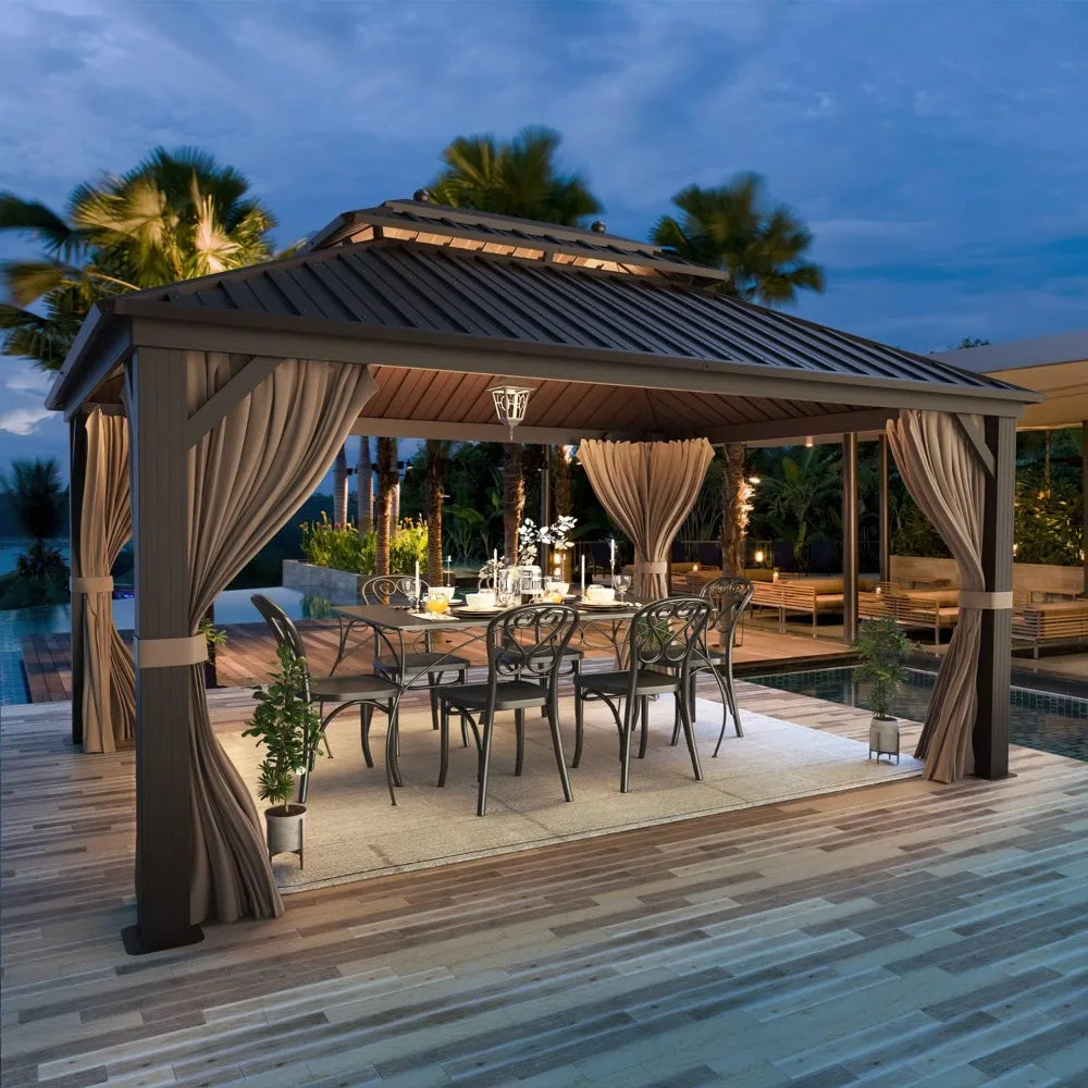 10' x 13' Hardtop Gazebo with Double Roof Pergola
