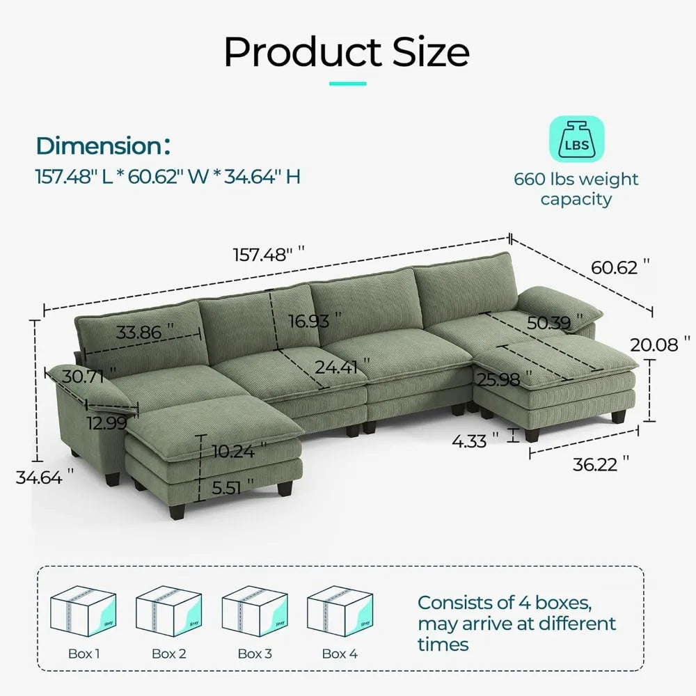 Oversized Corduroy Cloud Couch, U Shaped Couch