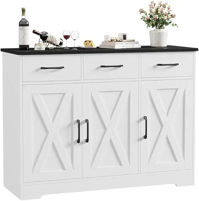 Modern Farmhouse Buffet Sideboard Cabinet, Barn Doors Storage