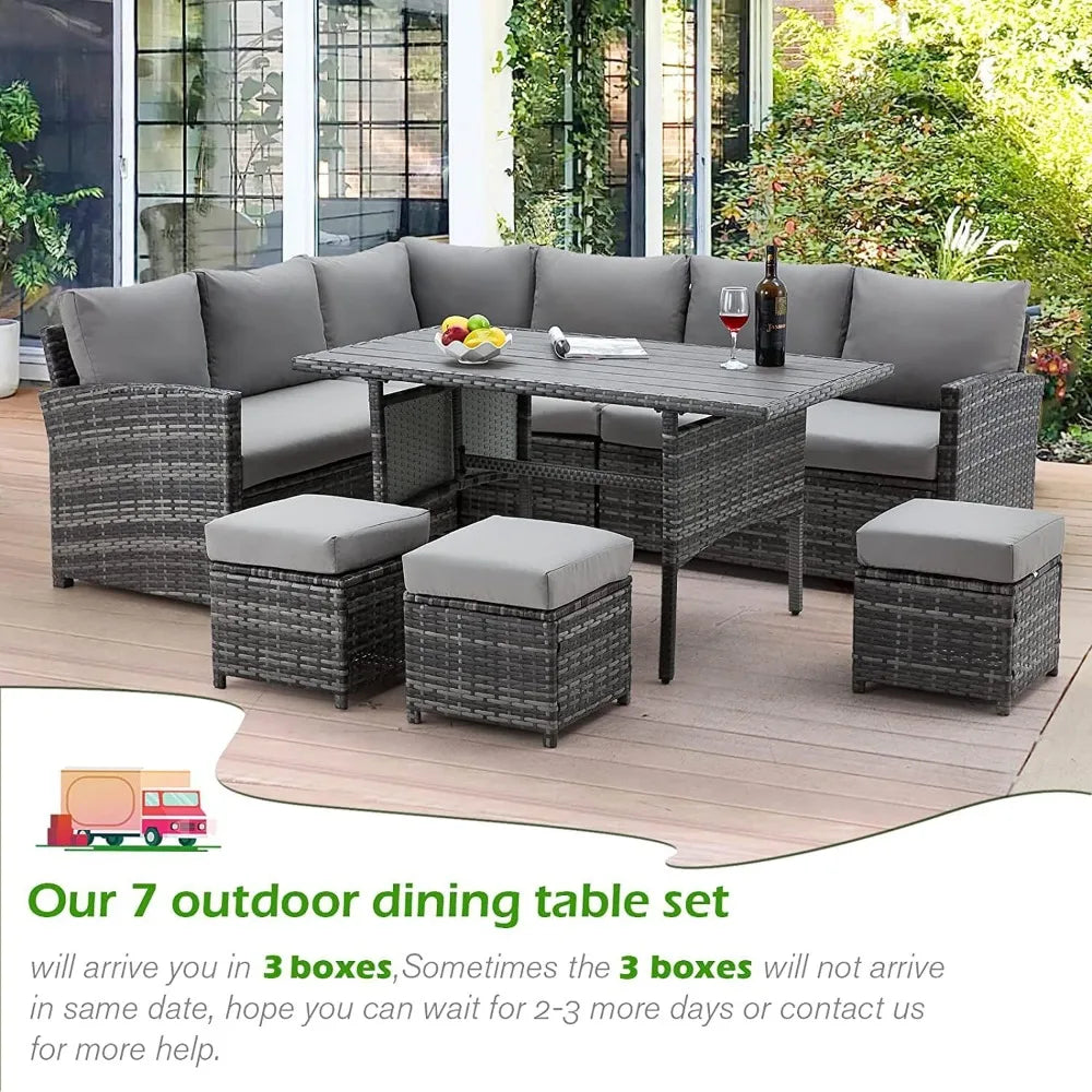 7 Piece Outdoor Patio with Table & Chair With Ottoman