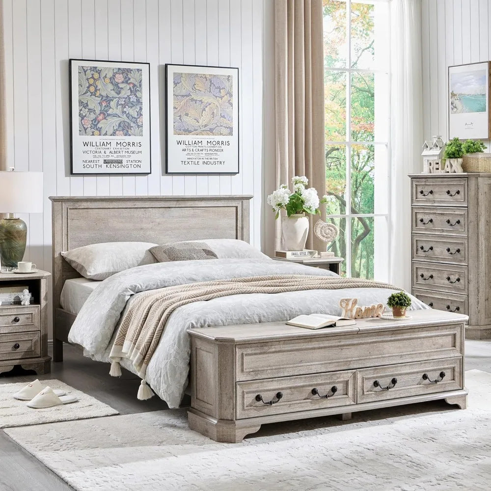Farmhouse Bed Frame with Storage Bench