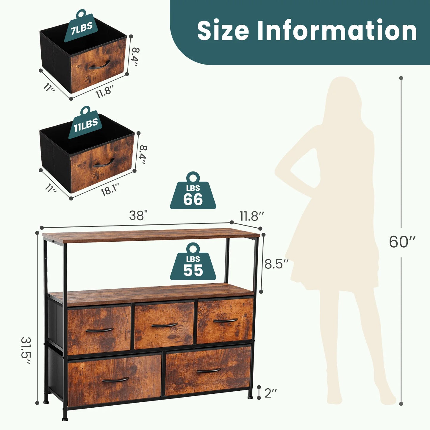Fabric Drawers Dresser/TV Stand
