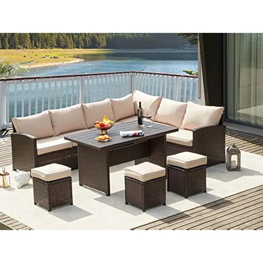 7 Piece Outdoor Patio with Table & Chair With Ottoman