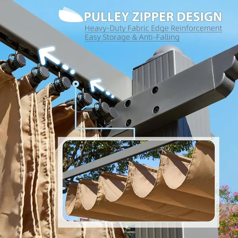 12 x 20 FT Aluminum Pergola with Retractable Canopy and Adjustable Sun Shade
