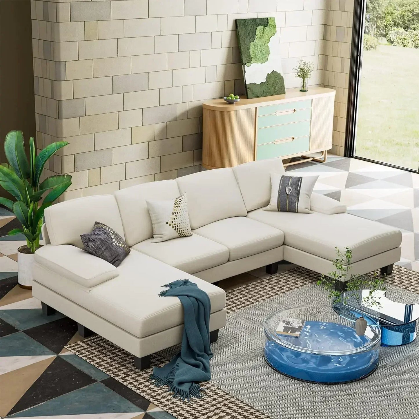 Convertible Modern U-Shaped Sectional Sleeper Sofa