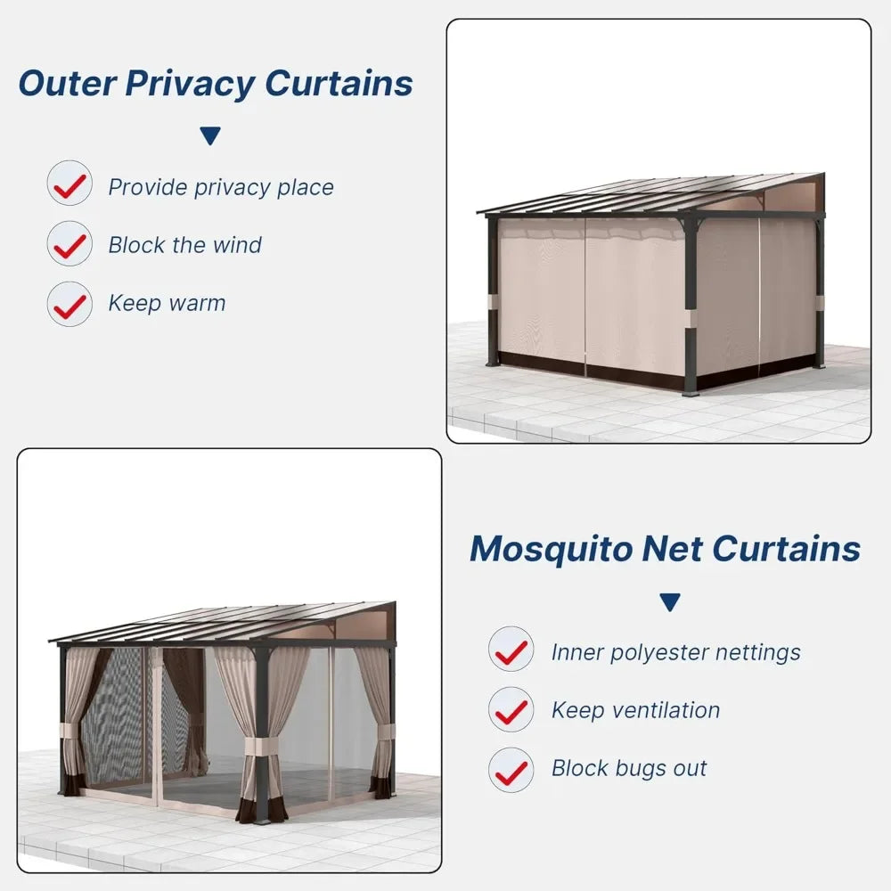 10' x 24' Outdoor Wall Mounted Hardtop Pergola with Sloping Sun Panel
