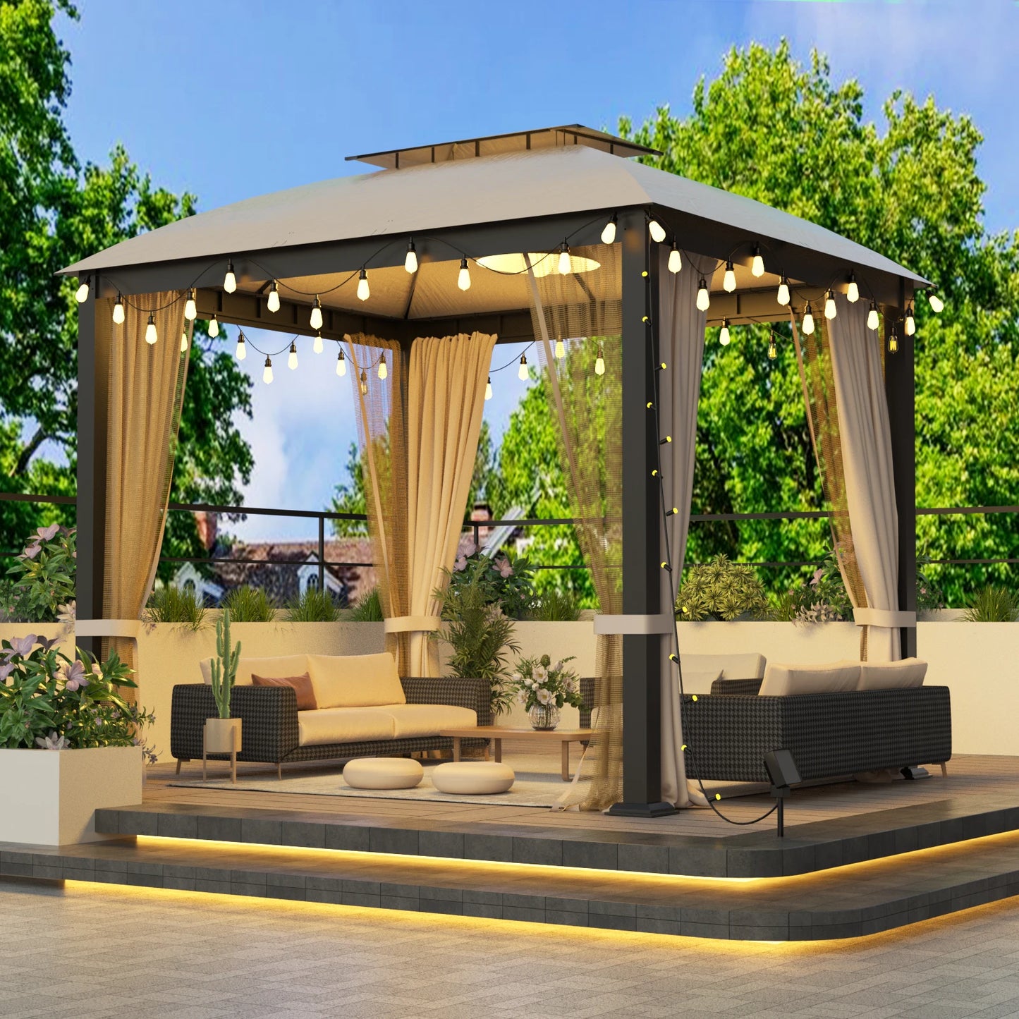 10' x 12' Soft-top Metal Gazebo with Heavy Duty Double Roof