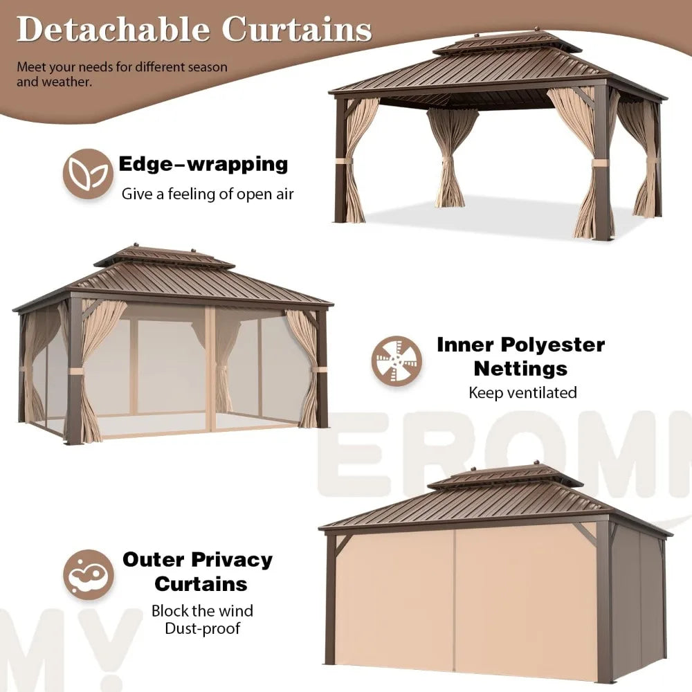 10' x 13' Hardtop Gazebo with Double Roof Pergola