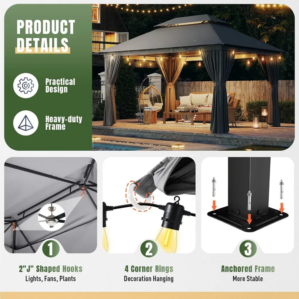 10' x 13' Outdoor Double Roof Metal Frame Gazebo