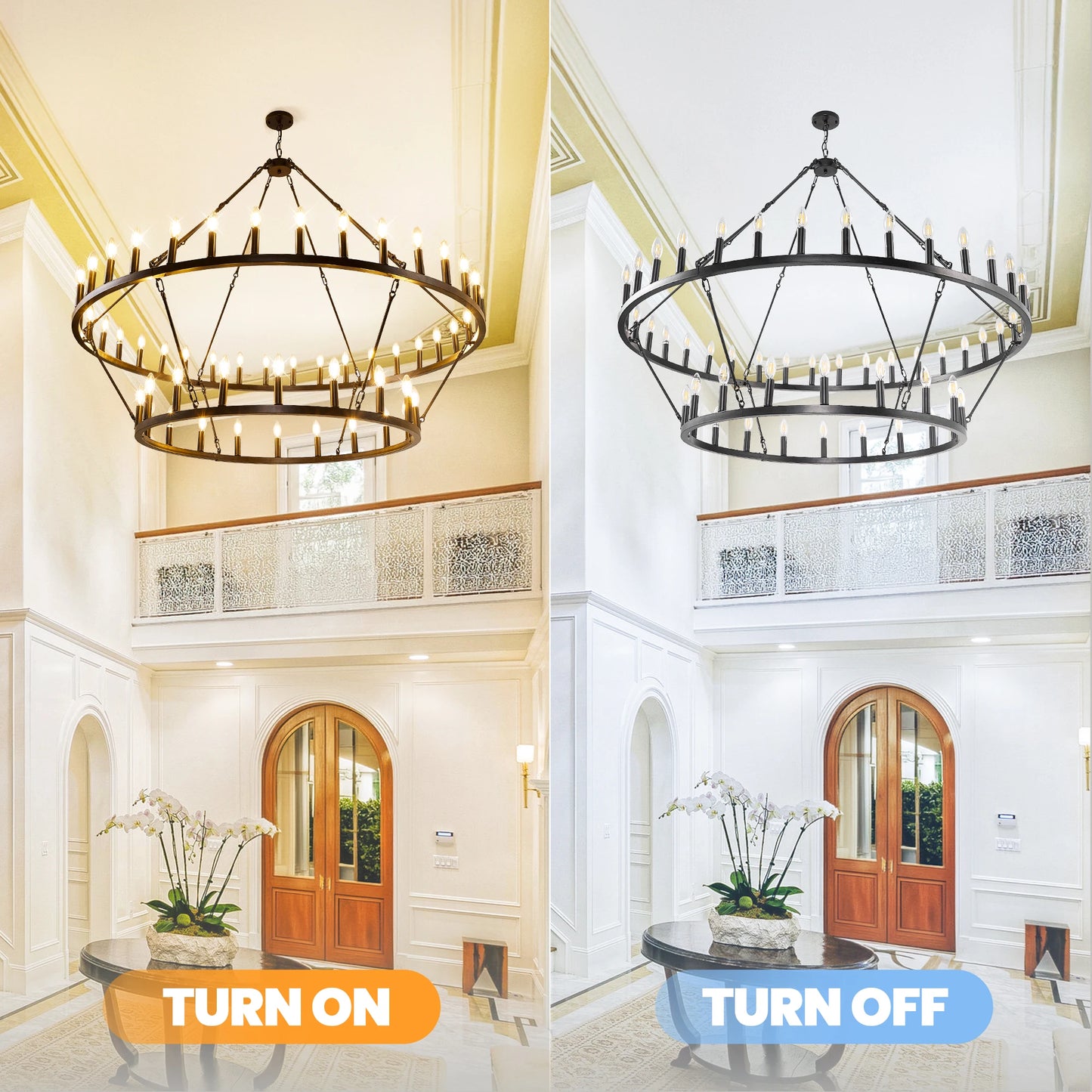 Rustic Modern Farmhouse Wagon Wheel 2-Tier Chandelier