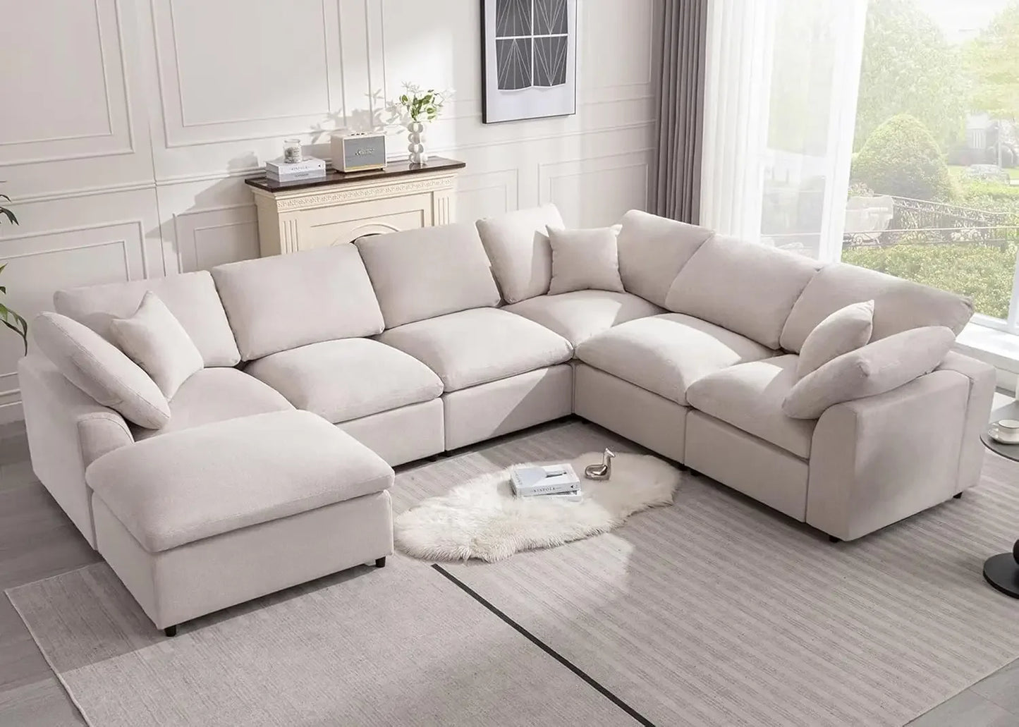 Oversized Modular Sectional Sofa with Movable Ottoman