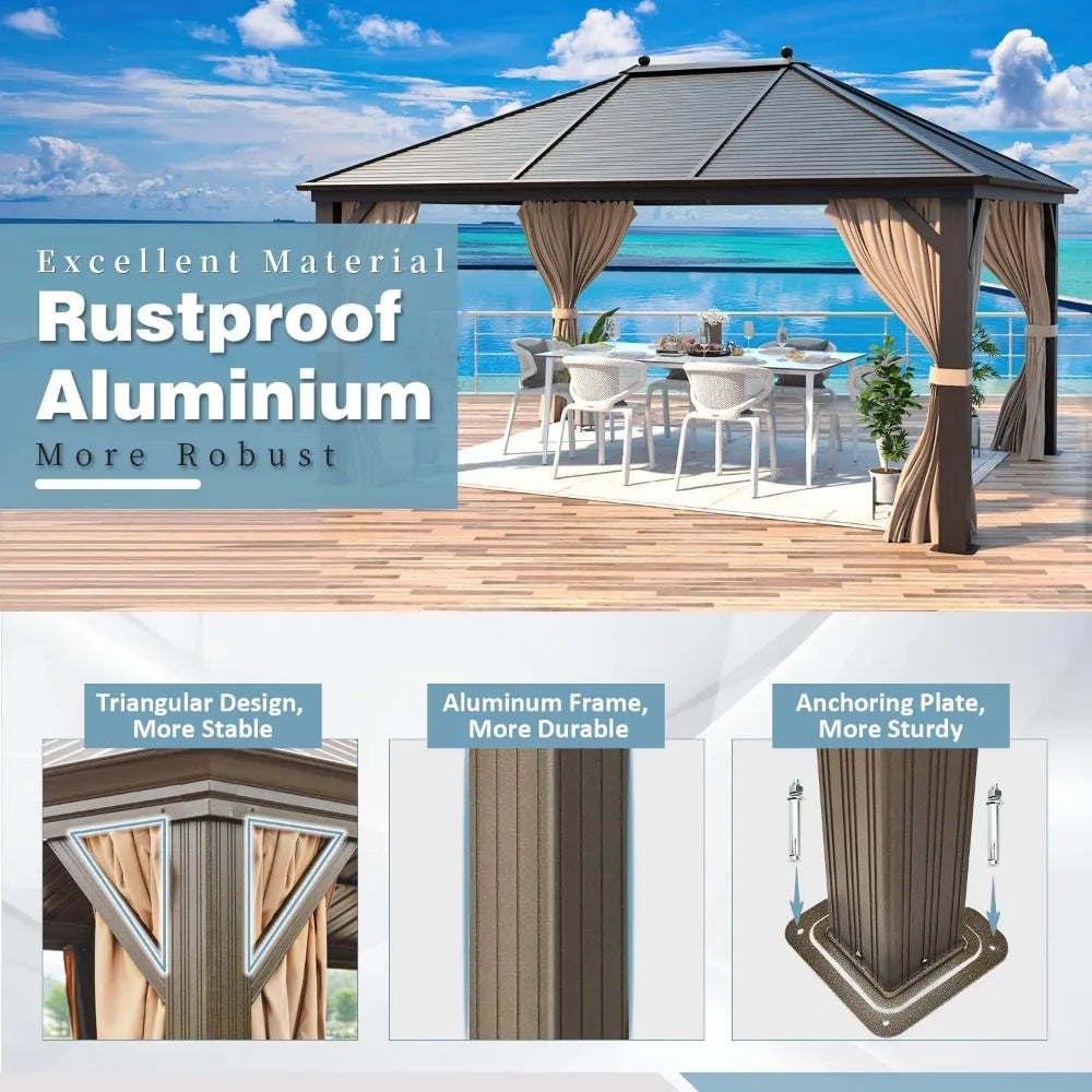 10x13ft Hardtop Gazebo, Outdoor Galvanized Steel Canopy