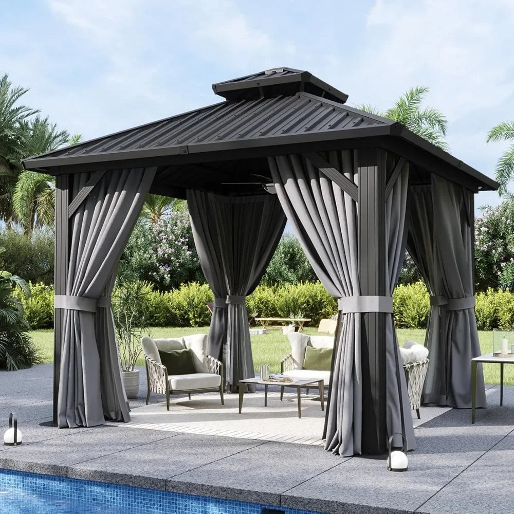 10'x10' Hardtop Gazebo, Aluminum Frame Canopy with Netting